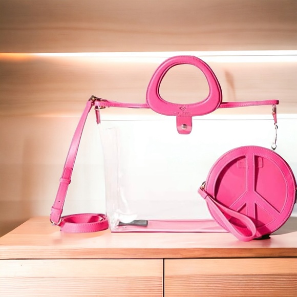 Katy Perry Clear Tote Pink Double Top Handles Jelly Tote With Peace Wristlet - Picture 11 of 11